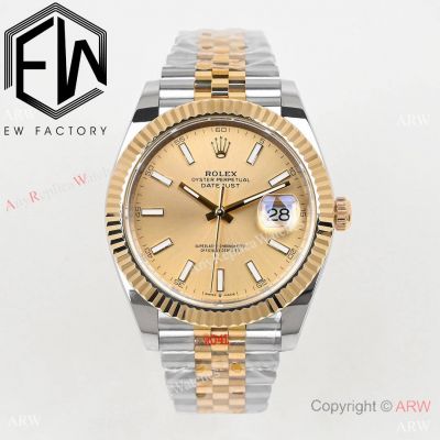 1-1 Replica Rolex 18K gold Datejust 41 mm Champagne Face 3235 Movement